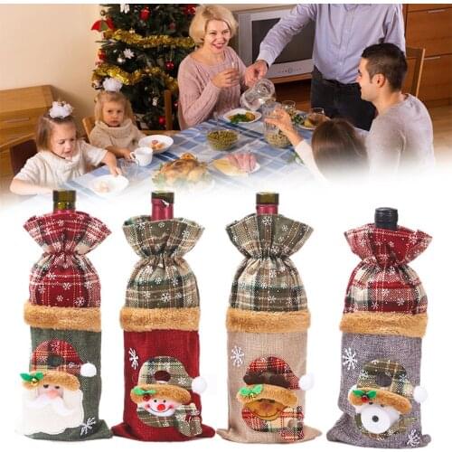 Cute Christmas Elements Wine Bottle Cover Gift Bag Xmas Dinner Party Table Decoration UD88