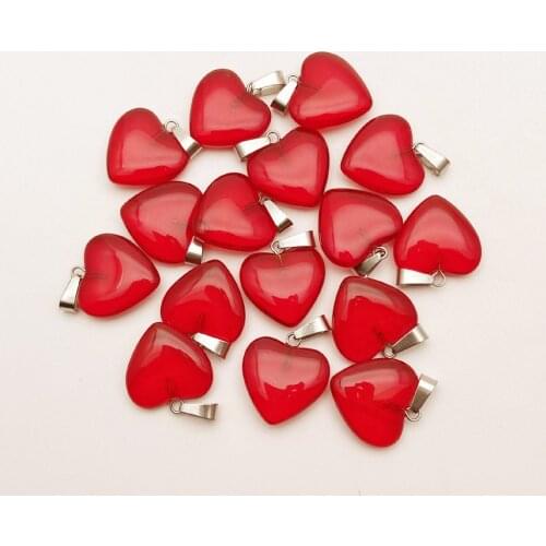 Fashion 20mm red glass heart pendants Necklace high quality for jewelry making wholesale 50Pcs/lot charms trendy accessories