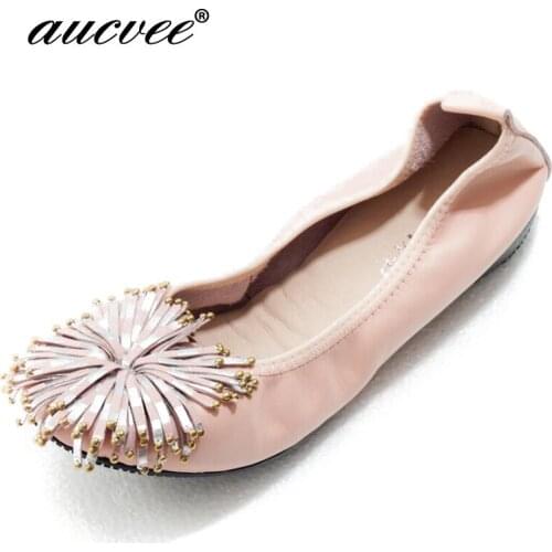 Aucvee Brand Four Seasons Women Shoes Flats Genuine Leather Womens Moccasins Female Gommini Loafers Soft Leisure Ballet Flat