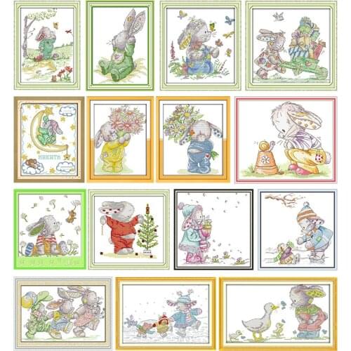 Cross stitch kits Cartoon Rabbits Bunny Butterflies Gifts Christmas Tree Snail Skating Flowers Duck Bouquet Skating Cross-stitch