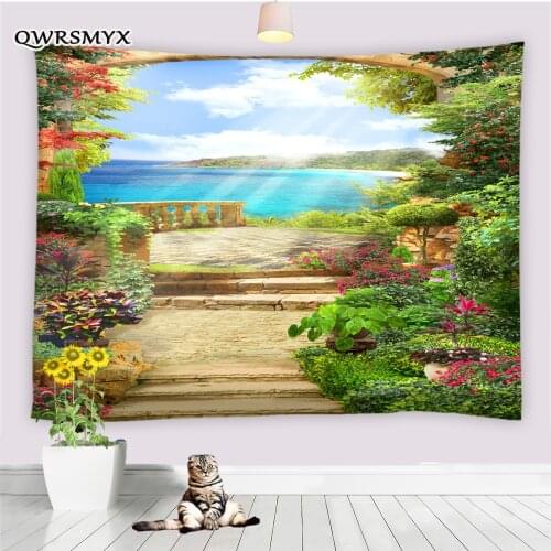 European Style Roman Column Arches Ocean Scenery Tapestry Wall Hanging Balcony Living Room Bedroom Dorm Decor Wall Tapestries