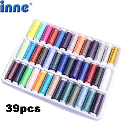 Sewing Thread 39PCS Mixed Colors 100% Polyester Yarn Roll Machine Hand Embroidery 20Yard Each Spool For Home Sew Kit
