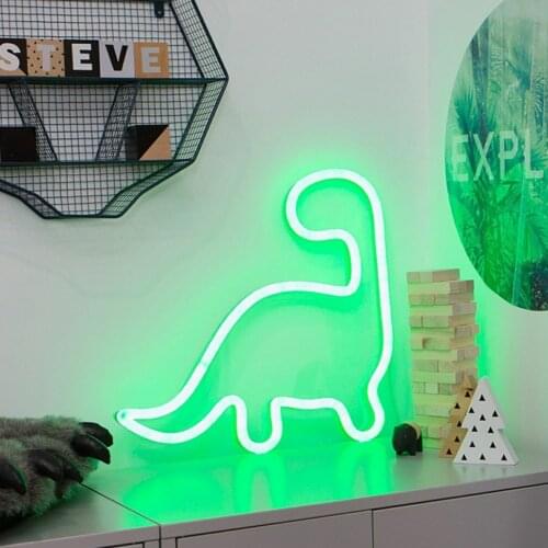 Night Light Neon Dinosaur LED for Birthday Wedding Party Bedroom Wall Hanging Kids Room Home Xmas Decor Lamps