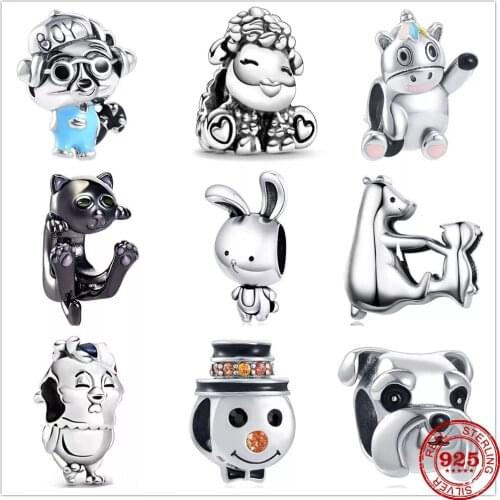 New 925 Sterling Silver Chihuahua Unicorn Cat Rabbit Bird Dog Beads Fit Original Charms Pandora Bracelet Bead Jewelry making