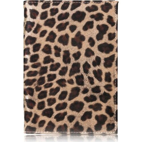 Unisex Casual Trendy Leather Card Holder Leopard Pattern Short Change Purse Certificate Card Storage for Passport Bank Card