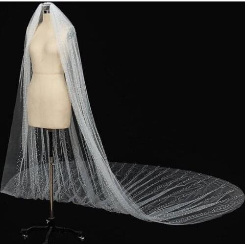 Luxury Shining Pearl Wedding Veil 2021 New 3.5 Meter Cathedral Simple One-layer Accessories With Comb