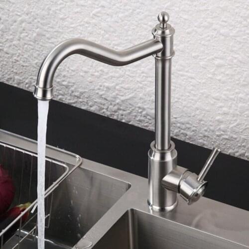 Kitchen Faucet Vintage Stainless Steel Wash Basin Sink Tap 360 Degree Swivel Tap Deck Mount Hot and cold Crane Vanity Mixer Tap