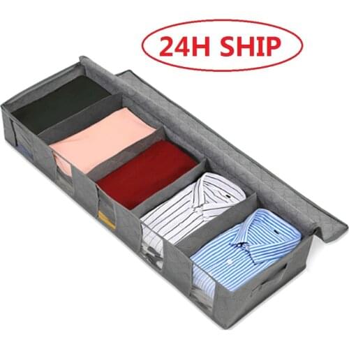 Under Bed Clothes Item Storage Dustproof Storage Bag Container Clothes Organizer Foldable 5 Sections And Visible Clear Window
