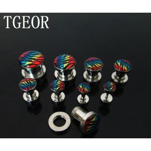 Body jewelry 1pcs ear gauges zebra logo printed ear tunnel stainless steel screw on Flesh Tunnel free shipping