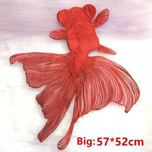 High-quality organza embroidery extra large red goldfish cloth applique clothes DIY decorative patch applique accessories