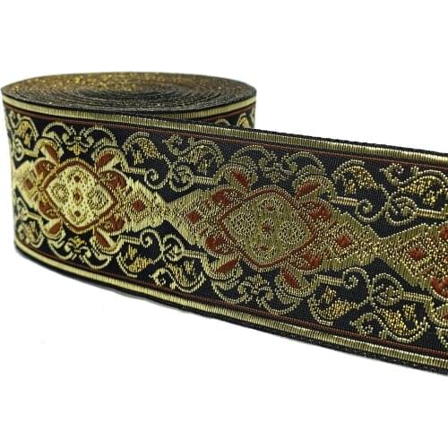 ZERZEEMOOY 2 inch 50MM 9YARD Woven Jacquard Ribbon totem gold with Brown for curtain and clothing accessory MZZD19060402