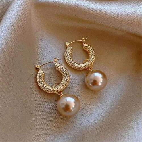 Pearl earrings gold round earrings fashion luxury ladies banquet jewelry