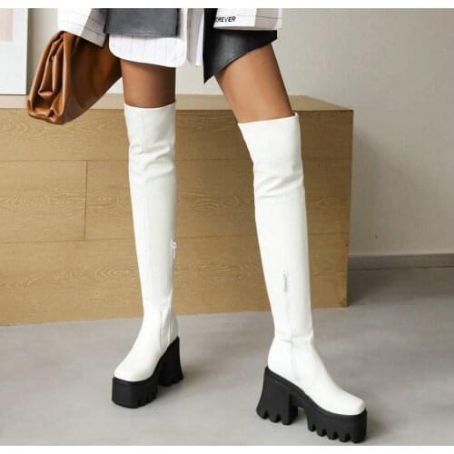 Female Autumn Winter Slim-Fit Warm-Over The Knee Boots Fashion Platform Knight Boots Ladies Long Boots Plus Size Womens Shoes