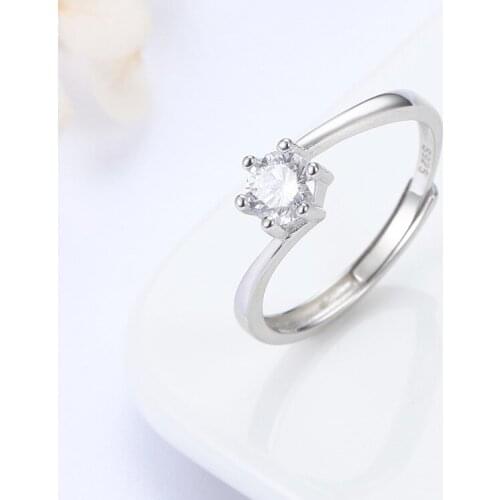 S925 Sterling Silver six claw diamond ring single ring silver ring female one Carat Sterling silver wedding proposal ring