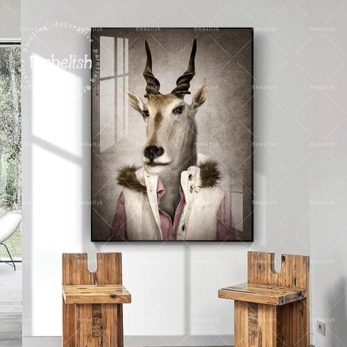 1 Pieces Large Goat In Clothes Cartoon Animals Wall Posters For Kids Childrens Room Home Decor Canvas Oil Painting