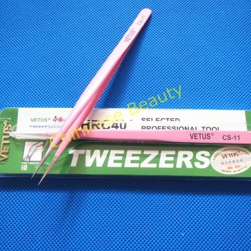 10 pcs/lot Vetus Tweezers CS-11 for Eyelash Extension Nail Art Nippers Repair Tool Stainless Steel Pointed Clip Make Up