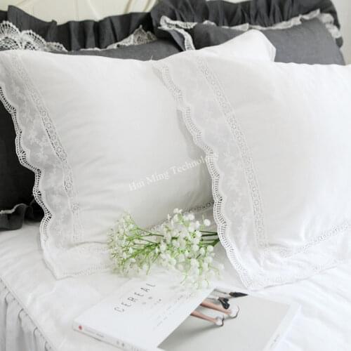 2pcs Europe Luxury ruffle pillowcase white handmade wrinkle elegant pillow case flower pillow cover design sweet princess HM-02P