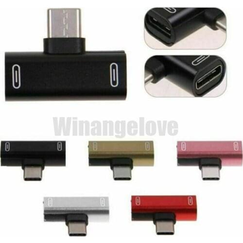 200pcs/lot 2 in 1 Type C Adapter USB C Audio Charging Dual Adapter AUX Splitter Charger Earphone AUX Cable Connector Converter