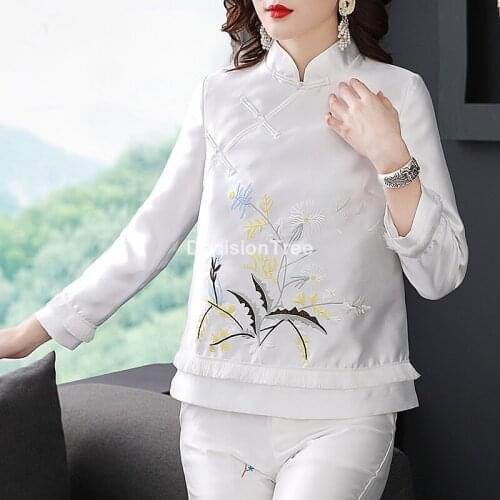 2021 full sleeve lady floral embroidery tang suit shirt traditional chinese classic mandarin collar blouse vintage qipao tops