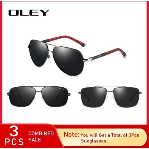 3PCS Combined Sale OLEY Brand Design Sunglasses Women Mirror Lens 100% UV Protection Black Alloy frame logo customization