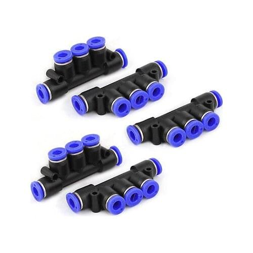 5 Pcs 6mm to 6mm 5 Ports Push in Touch Air Pneumatic Quick Connect Fittings
