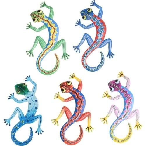 5pcs Metal Gecko Wall Decor Gecko Art Sculptures for Home Garden Decoration Outdoor Fairy Garden Ornaments for Patio Fence
