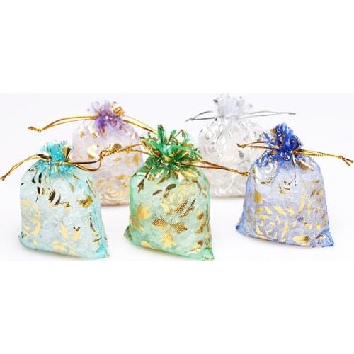 50pcs Colorful Transparent Packs Drawstring Pouches Sachet Organza Gift Bag For Jewelry Wedding Party Beads Packing 7*9/9*12cm