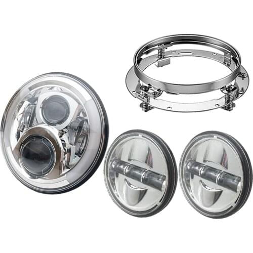 7"Inch LED Motorcycle Headlight Projector + 4 1/2 4.5Inch LED Fog Passing Lights for Touring Electra Glide Road King Yamaha