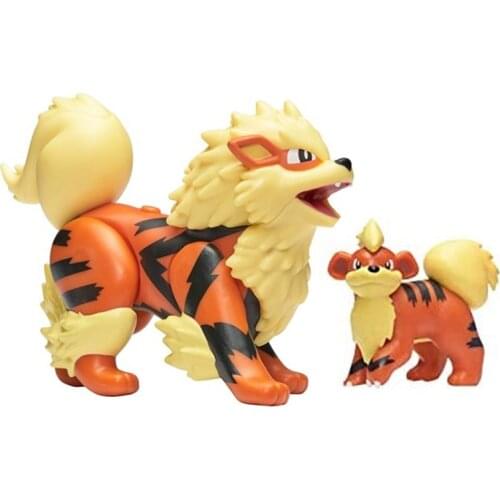 TAKARA TOMY Pokemon 13cm Arcanine 4cm Growlithe Anime Action Figure Collect Model Joints Movable Toys Gifts for Children