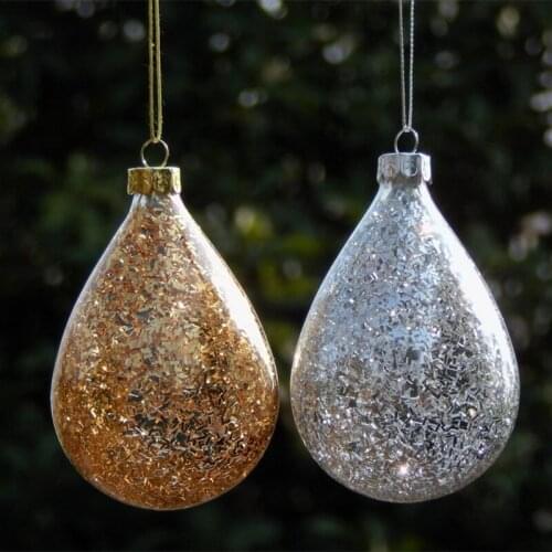 1set/pack 6.5*12cm Small Size Inner Chips Glass Pendant Christmas Tree Water Drop Shape Hanger Decoration