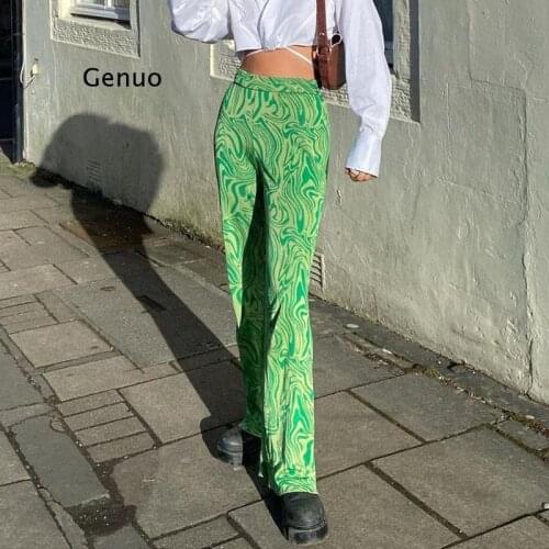 Summer Personality Trousers Water Ripple Contrast Color Knitted High-Waist Straight-Leg Casual Pants Bottoms Women Full Length