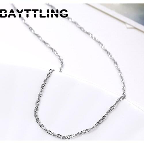BAYTTLING 18 Inch 925 Sterling Silver Gold/Rose Gold/Silver Water Wave Chain Necklace For Woman Fashion Party Wedding Jewelry