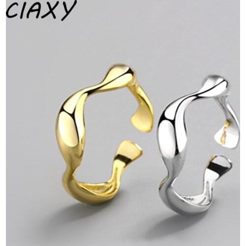 CIAXY 925 Sterling Silver Irregular Wave Smooth Rings for Women Engagement Open Finger Ring Creative Handmade Jewelry Gifts
