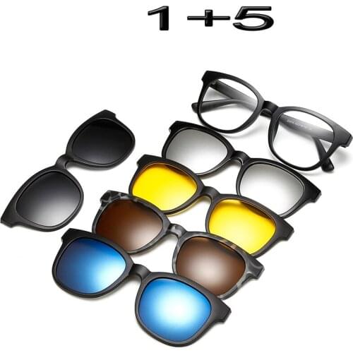 COOLSIR Magnetic Adsorbent Men Glasses Frame With 5 clip on Sunglasses Optical Spectacle Frame Women Myopia Eyeglasses Frame