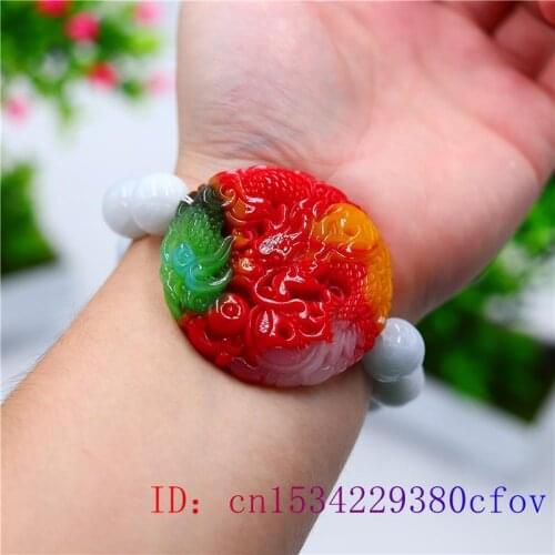 Color Jade Dragon Bracelet for Charm Natural Men Beads Bangle Women Fashion Jadeite Elastic Jewellery Amulet Gifts
