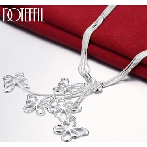 DOTEFFIL 925 Sterling Silver Five Snake Chain Butterfly Pendant Necklace For Women Charm Wedding Engagement Fashion Jewelry