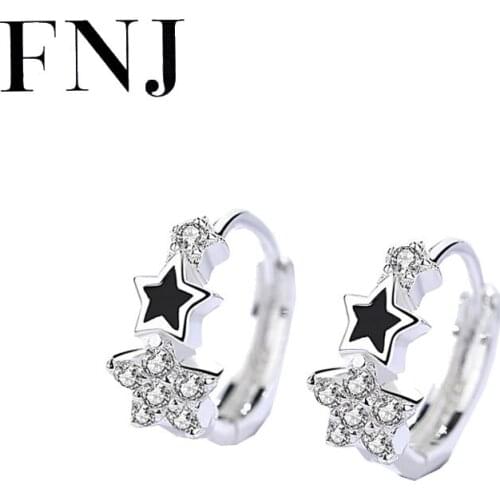 FNJ 925 Silver Star Hoop Earrings for Women Jewelry New Simple 100% Pure S925 Silver Sterling Earring White Zircon