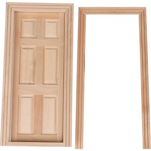 Hot sale 1/12 Dollhouse Miniature 6 Panel Interior Wooden Door DIY Wood Color