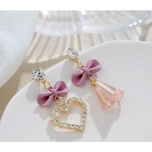 Graceful bow asymmetric womens earrings Trend Lovely Tiny Ear Studs for Girls Women jewelry party accessory for Girls Gift