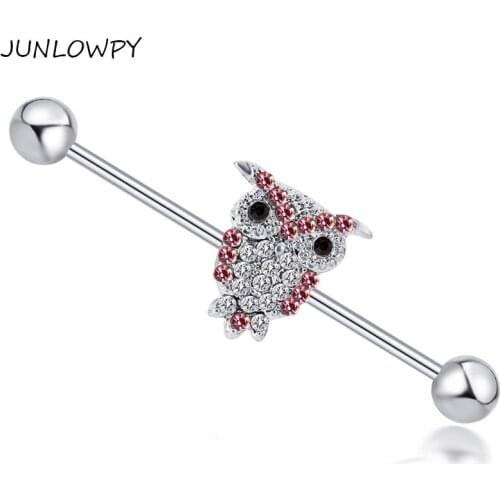 JUNLOWPY 14 Gauge 38mm Stainless Steel Owl Industrial Barbell Piercing Cartilage Tragus Earring Body Jewelry for Women Men 20pcs