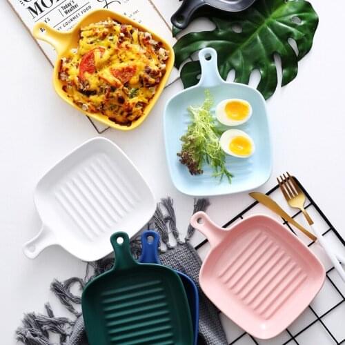 Baking Plate Ceramic Cheese Baking Plate Nordic Breakfast Plate with Handle Plates Butter Dish Pink Yellow
