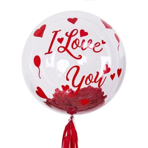 Red I love you Stickers With 24 Inch No Wrinkles Transparent PVC Bubble Balloon Set Wedding Valentines Day Helium Globos Decor