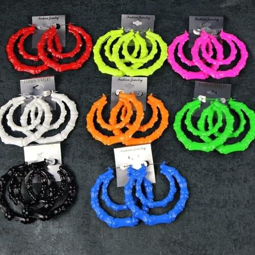 BUDROVKY Colorful Fluorescent Bamboo Earrings Performance Hip-hop Hiphop Trendy Singer Hip-hop Ear Pendant Nightclub