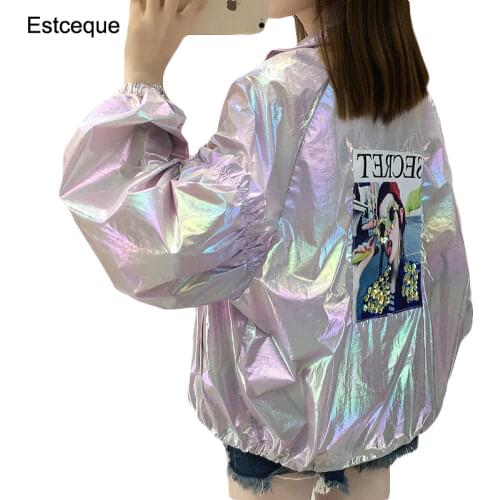 Summer jackets women 2020 new bright print zip up jacket streerwear women oversized jacket