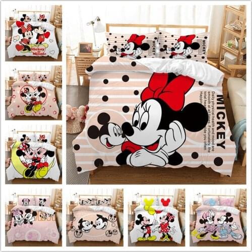 Mickey Minnie Mouse 3D Printed Bedding Sets Adult Twin Full Queen King Size White Black Bedroom Decoration Duvet Cover Set