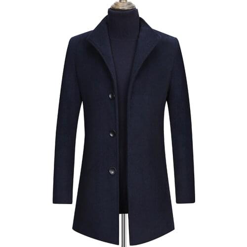 Mens autumn winter hooded woolen woolen trench coat 2021 new mens fashion business casual pure color wool long wool jacket