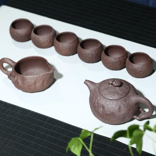 Suite of Yixing Purple Sand Pot Famous Artists Hand-made Purple Sand Pot 8 sets of Kungfu Teapots and Teaware Gifts