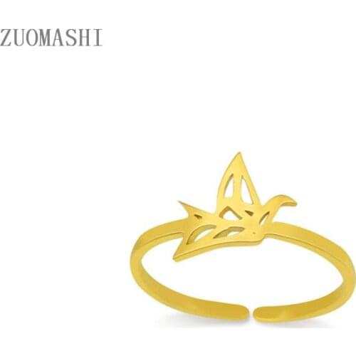New Fashion Origami Crane Ring Stainless Steel Adjustable Bird Origami Ring Minimalist Animal Jewelry Woman Gift Lovely Friends