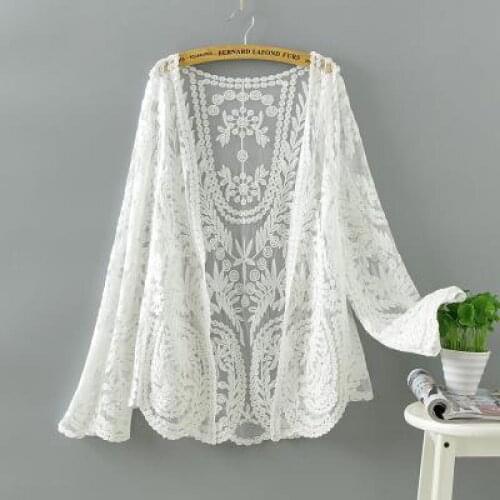 Fashion Lace Outerwear Women Long Sleeve Solid Loose Thin Jacket 2020 New Summer Female Casual Shawl Coat Casaco Transparente