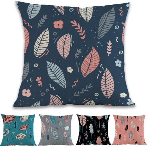 Simplified Modernity Geometric Line Leaf Pattern Linen Cotton Pillow Case Home Sofa Chair Decoration Cushion Cover